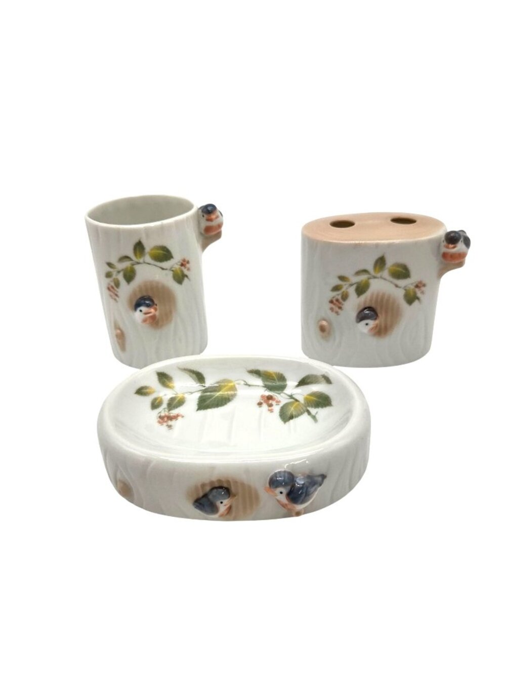 Vintage 3 Pc Takahashi Japan Birds Bathroom Set
